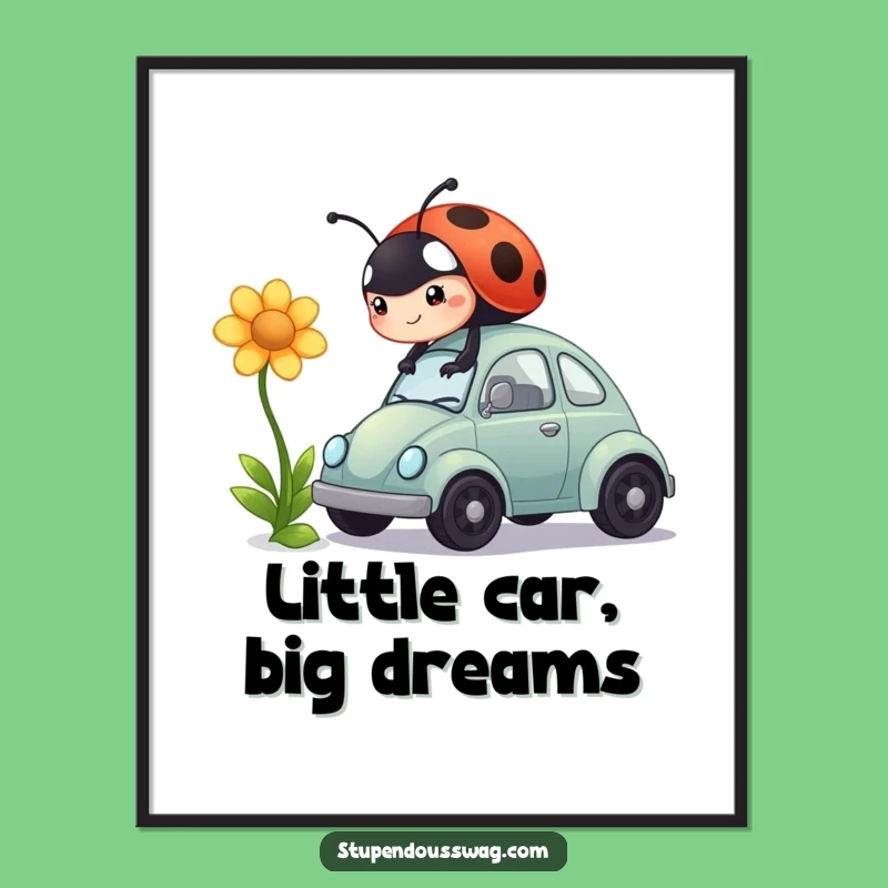 Funny Free Printable Wall Art: Ladybug Flower Car - Hilarious Downloadable Decor Gift