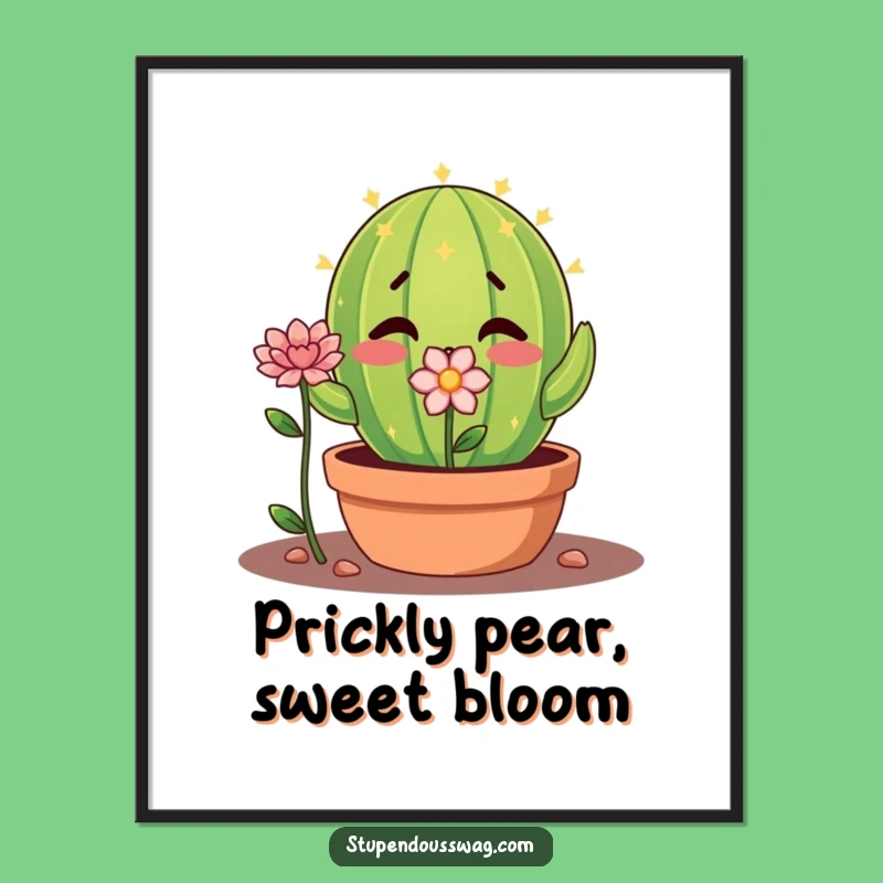 Free Printable Wall Art: Shy Cactus Flower Funny Downloadable Art