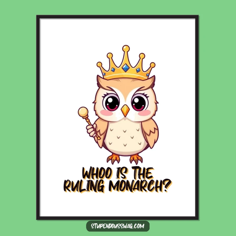 Free Printable Wall Art: Funny Surprised Owl King - Royal Downloadable Decor