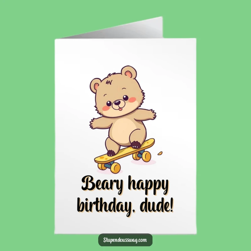 Free Printable Birthday Card: Clumsy Bear Cheese Skateboard - Perfect Downloadable Gift