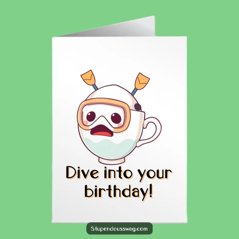 Free Printable Birthday Card: Startled Teacup Dives into Fun