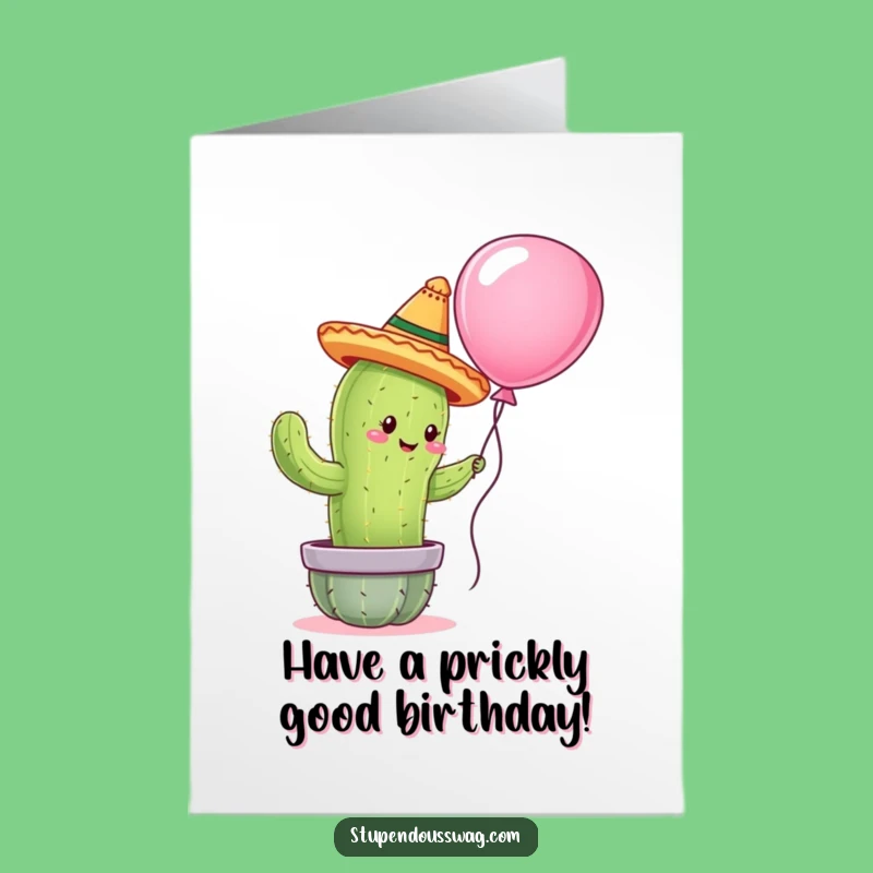 Free Printable Birthday Card: Cactus Hugging Balloon, Funny Downloadable Gift
