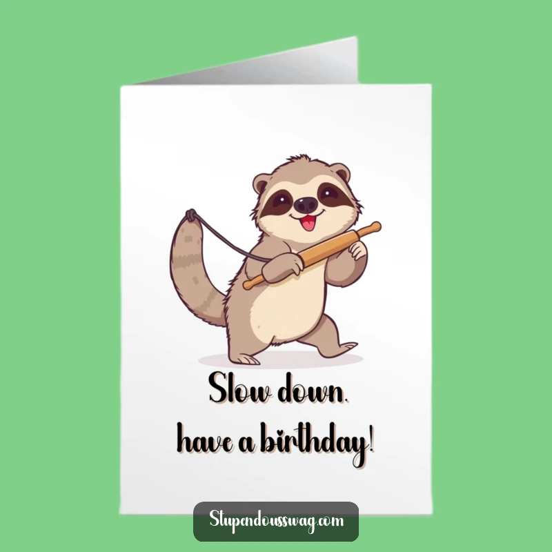 Free Printable Birthday Card: Clumsy Sloth Lasso, Funny Rolling Pin Downloadable