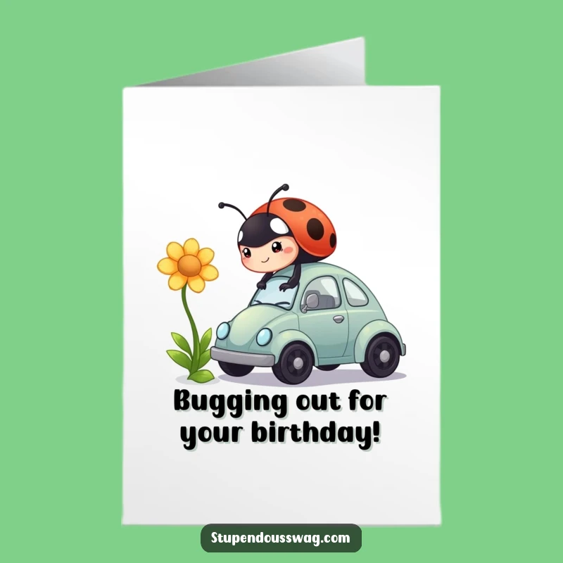 Free Printable Birthday Card: Funny Ladybug Car Flower - Perfect Downloadable Gift