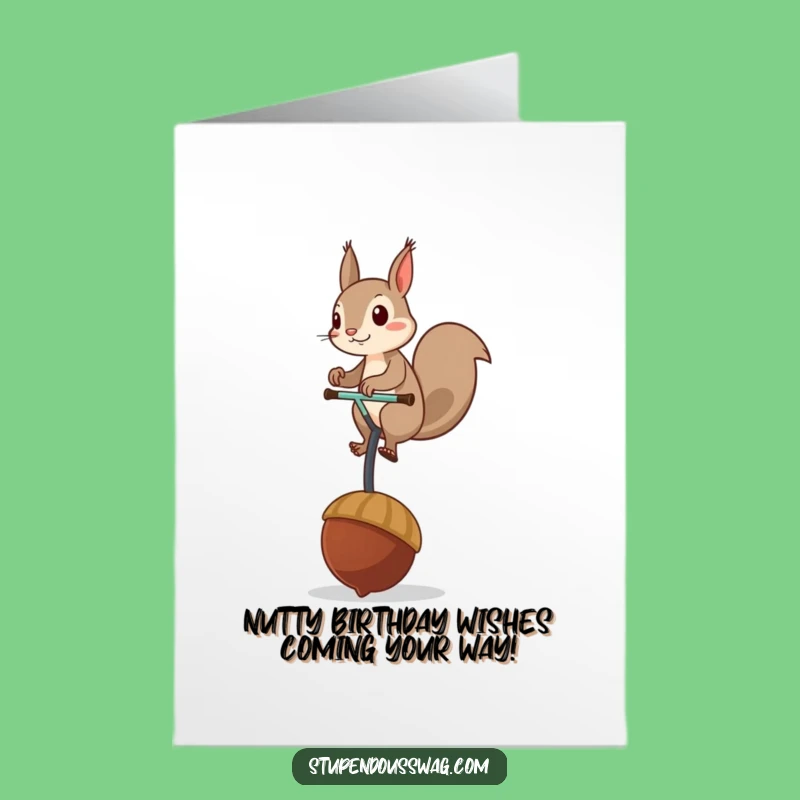 Free Printable Birthday Card: Squirrel Acorn Unicycle Fun, Downloadable Gift