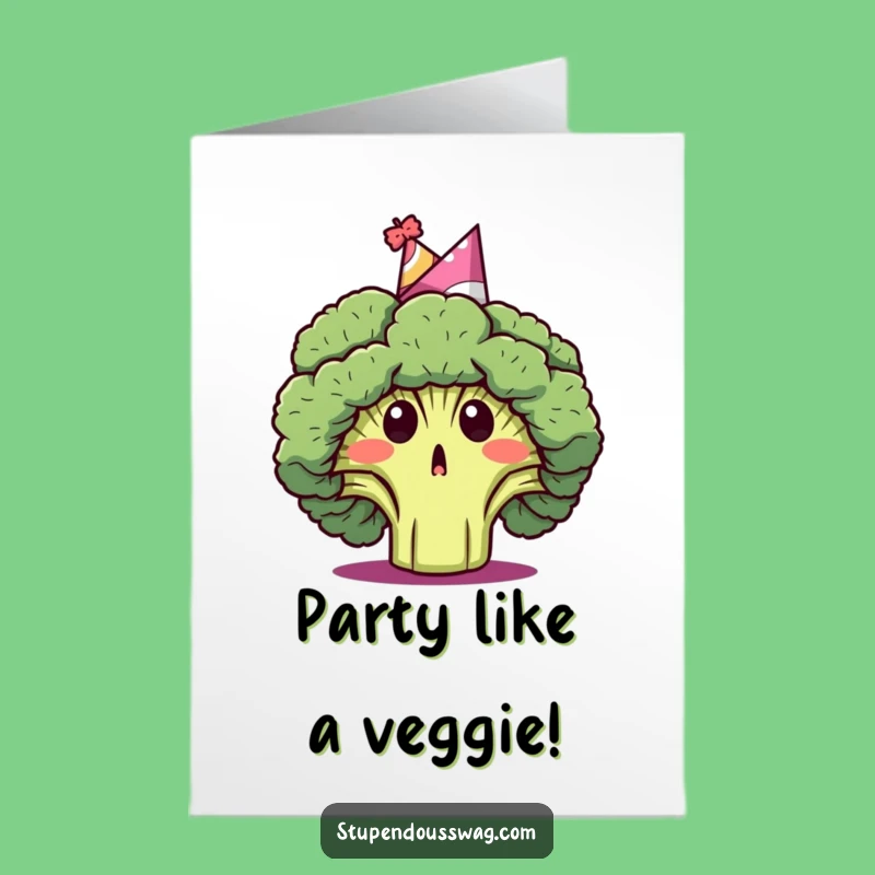 Free Printable Birthday Card: Surprised Broccoli Party Hat - Funny Downloadable Gift