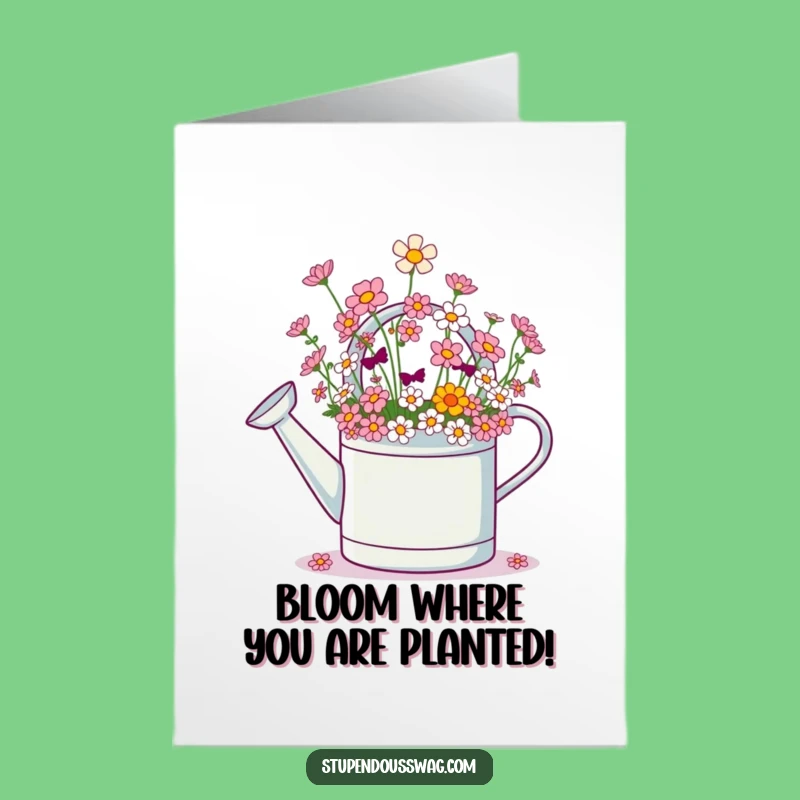 Free Printable Funny Birthday Card: Giggling Watering Can, Blooming Joy Downloadable