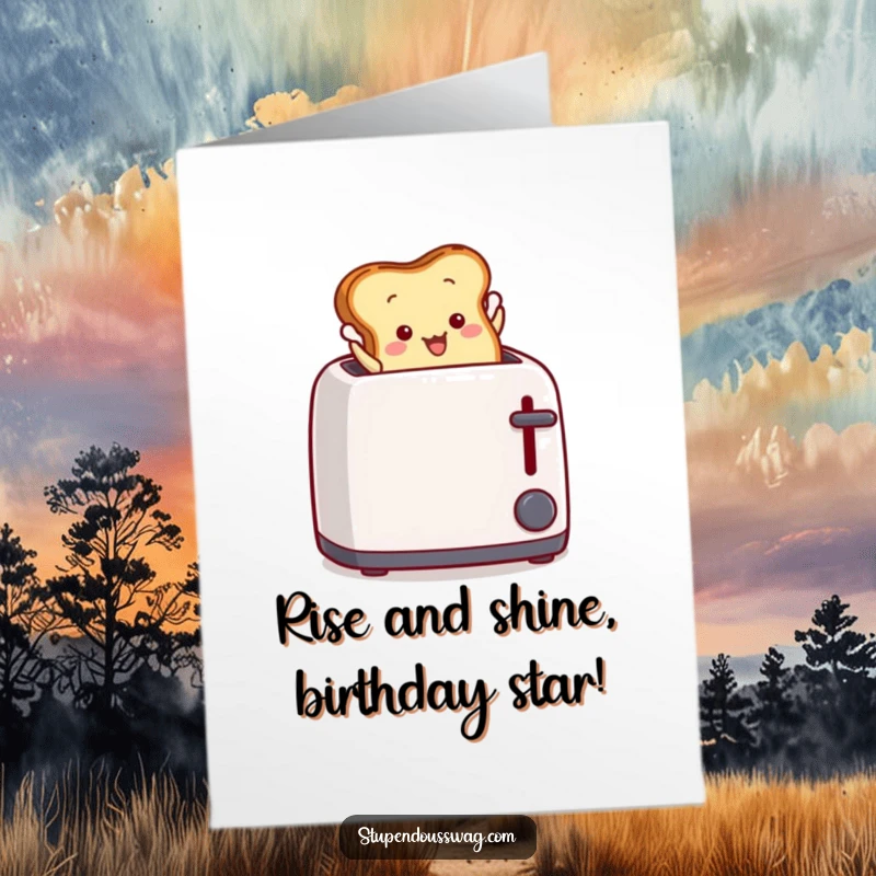 Funny Free Printable Toast Birthday Card: A piece of toast dramatically leaping from a toaster in celebration.