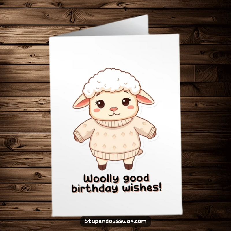 Funny Free Printable Birthday Card featuring a confused fluffy sheep wearing an inside-out sweater, ready for a laugh.