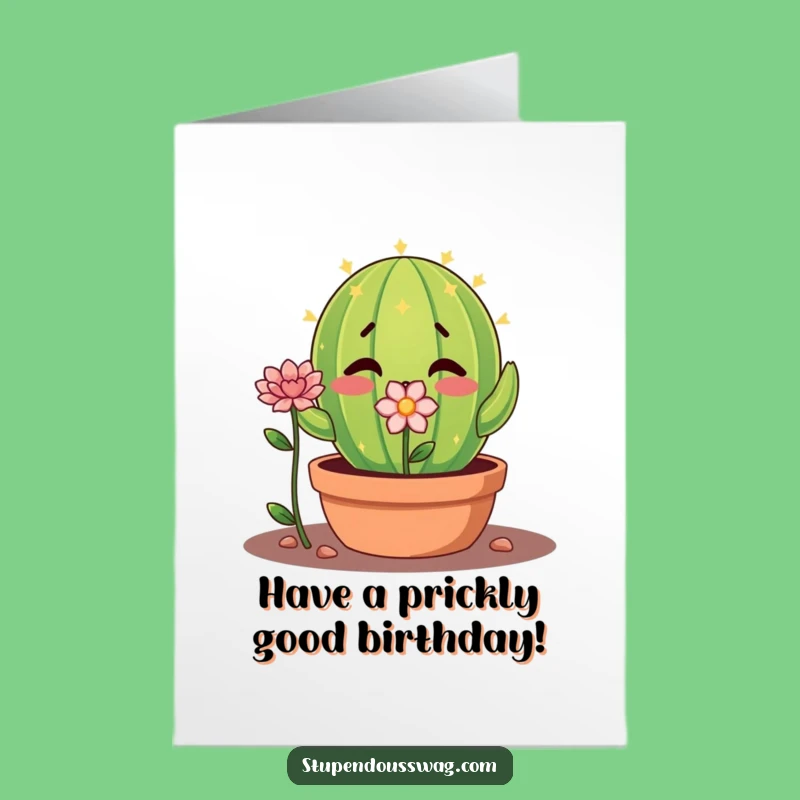 Free Printable Birthday Card: Shy Cactus Flower Funny Downloadable Gift