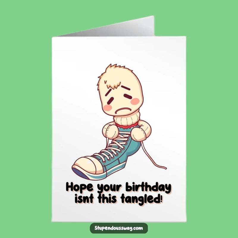 Free Printable Funny Birthday Card: Confused Sock Puppet Shoelaces - Instant Download Gift