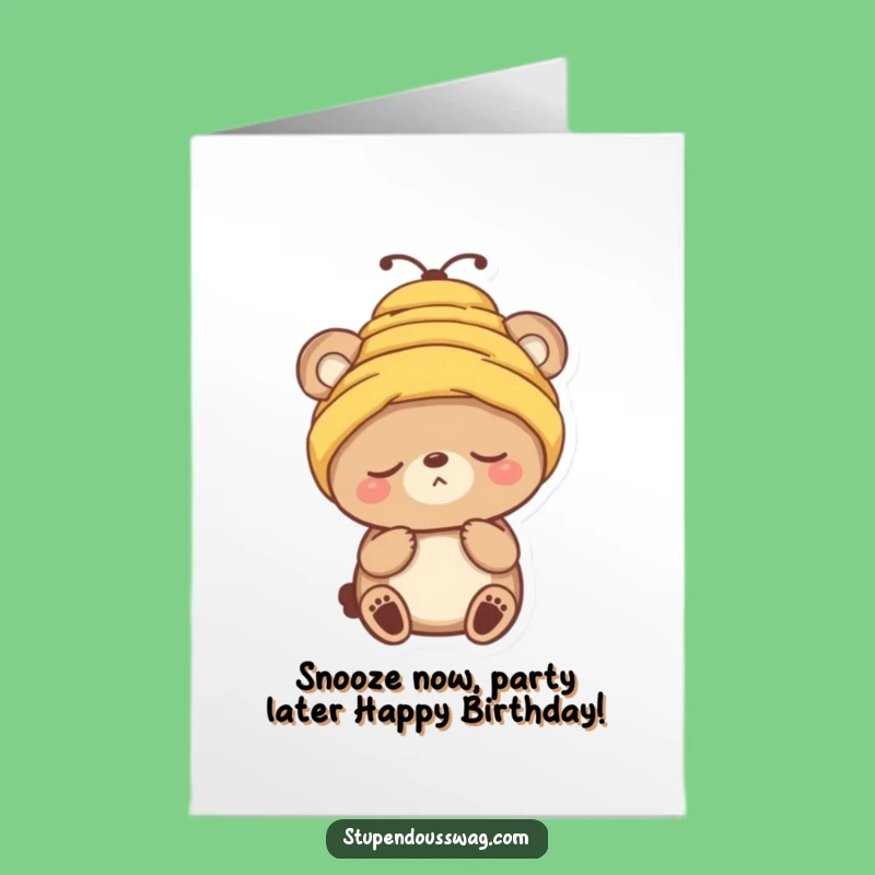 Free Printable Birthday Card: Sleepy Bear Beehive Hat Fun Downloadable Gift