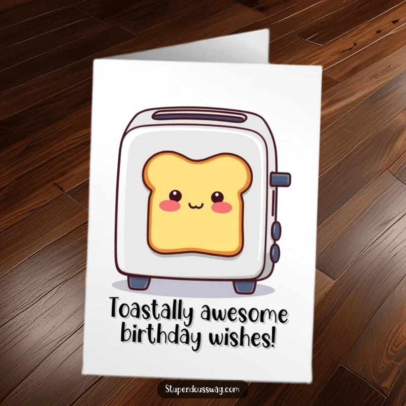 Funny Free Printable Birthday Card: Smiling bread slice stuck in toaster, a deliciously awkward and humorous DIY gift.
