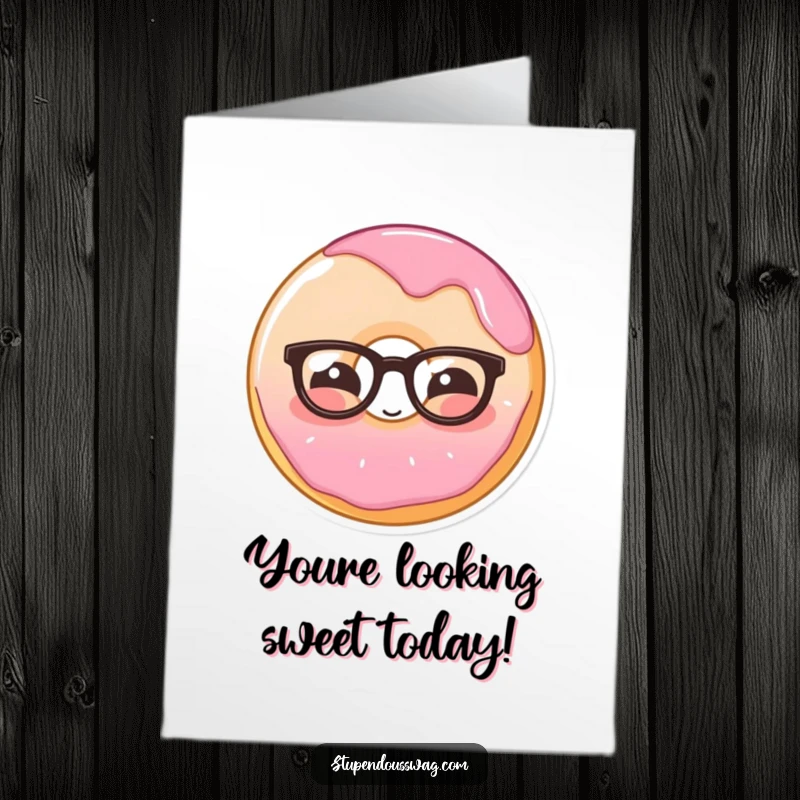 Funny Free Printable Birthday Card: A shy, bespectacled donut is blushing deeply, offering warm and humorous birthday greetings.