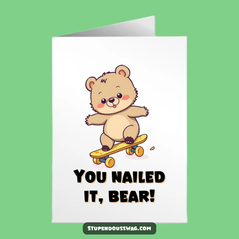 Free Printable Congrats Card: Clumsy Bear Cheese Skateboard - Humorous Downloadable Gift