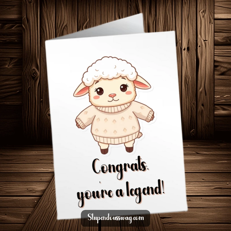 Funny Free Printable Congratulations Card: a confused sheep with an inside-out sweater, perfect for any occasion.