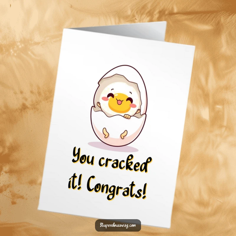 Funny Free Printable Congratulations Card: A surprised egg cracks open to reveal tiny legs breakdancing, celebrating a fantastic achievement.