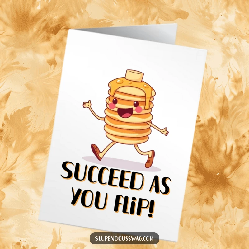 Funny Free Printable Congratulations Card showing a happy stack of wobbly pancakes marching forward with determination.