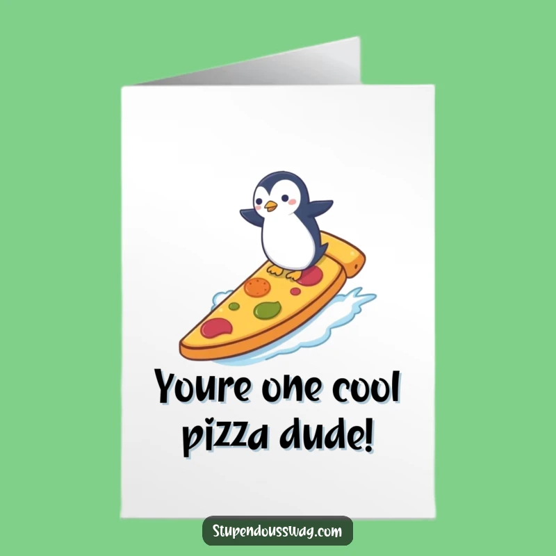 Free Printable Congrats Card: Penguin Surfing Pizza for a Totally Rad Celebration