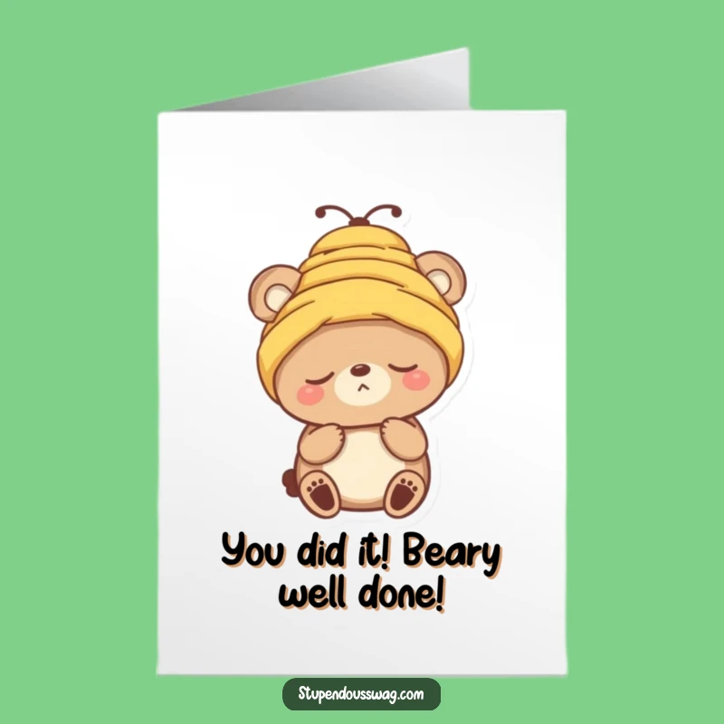 Free Printable Congrats Card: Sleepy Bear Beehive Hat Success Downloadable