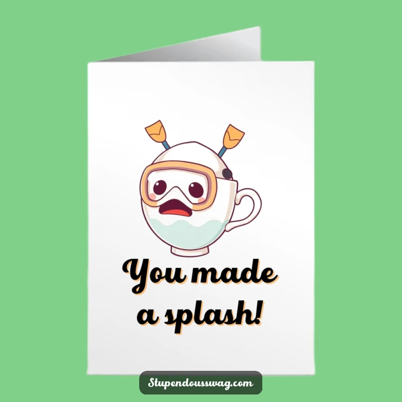 Free Printable Congrats Card: Startled Teacup Dives into Success, Download