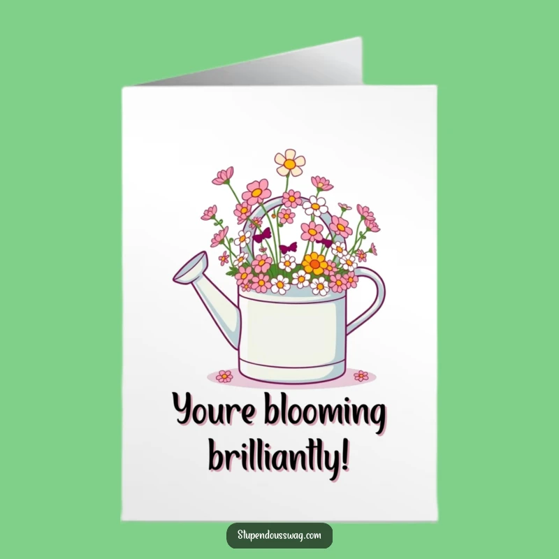 Free Printable Congrats Card: Giggling Watering Can, Blooming Success Downloadable