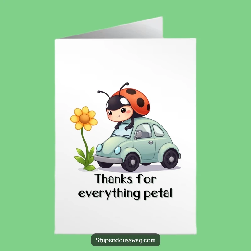 Free Printable Thank You Card: Ladybug Car Flower - Humorous Downloadable Gift