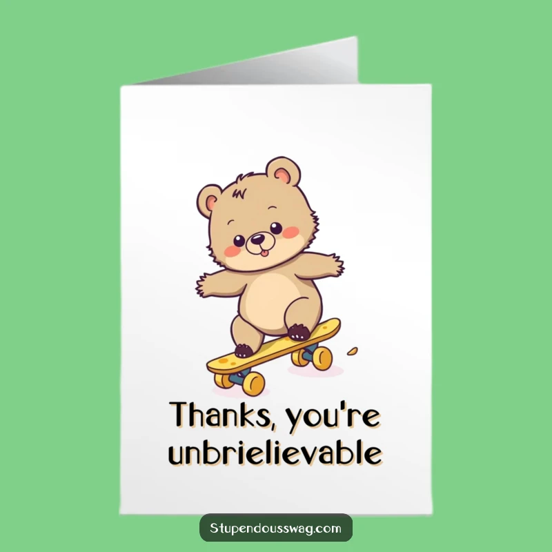 Free Printable Thank You Card: Clumsy Bear Cheese Skateboard - Humorous Downloadable Gift