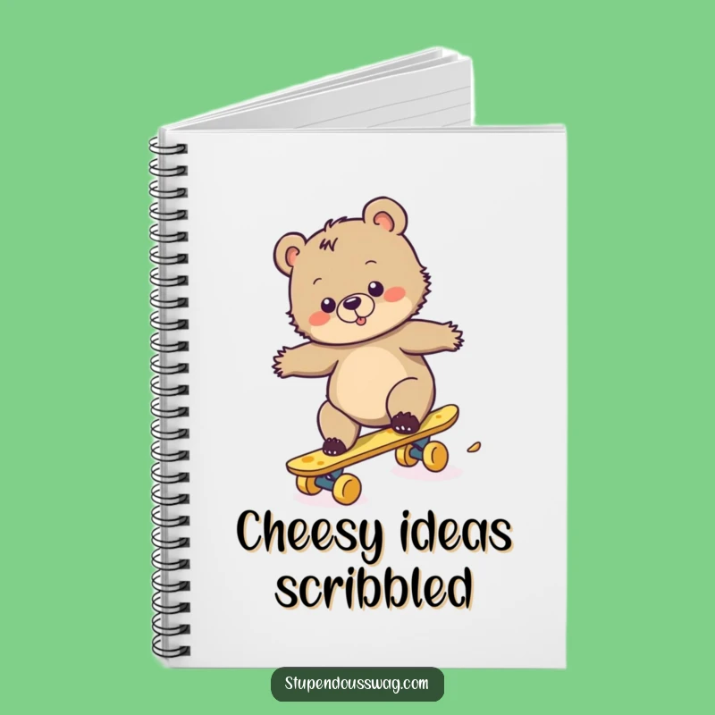 Funny Bear Cub Cheese Skateboard Notebook: Jot Down Ideas with Clumsy Fun