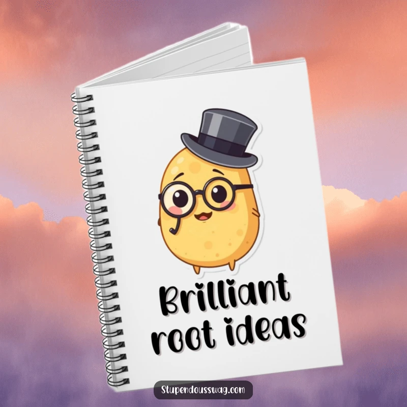 Funny notebook featuring a potato wearing a monocle and top hat, designed for note-taking, journaling, and capturing sophisticated or witty thoughts.