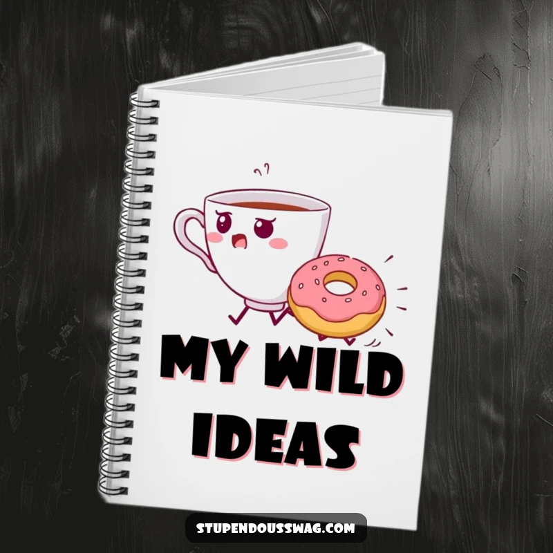 Funny Teacup Donut Chase Notebook: A startled teacup runs from a rolling donut, ready for your notes.