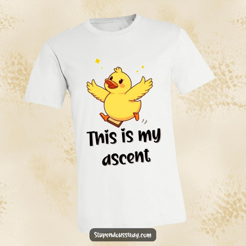 Funny t-shirt printing a brave rubber ducky dramatically leaping from a piece of airborne toast, a scene of pure, delightful silliness.