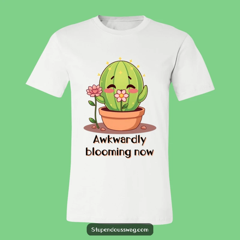 Funny Shy Cactus T-Shirt - Nervous Flower Apparel & Gentle Gift!