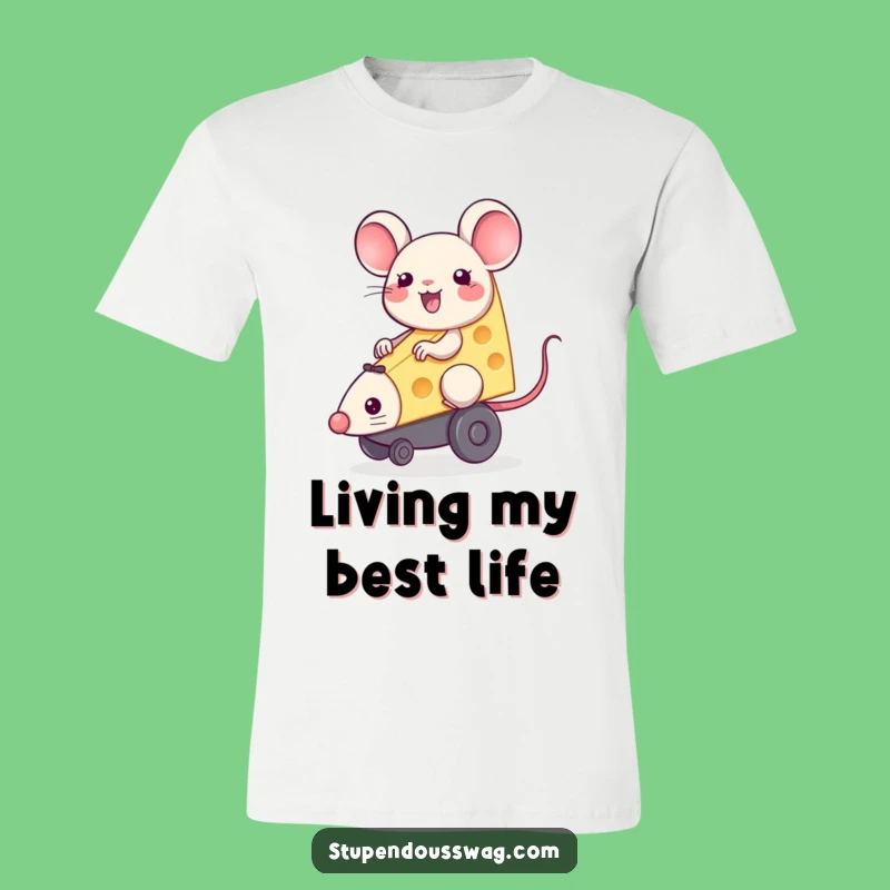 Funny Cheese Mouse T-Shirt: Joyful Rider Tee for Cheese Lovers