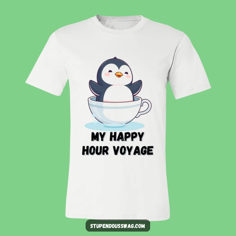 Funny Dizzy Penguin Teacup T-Shirt - Quirky Floating Bird Apparel Gift!