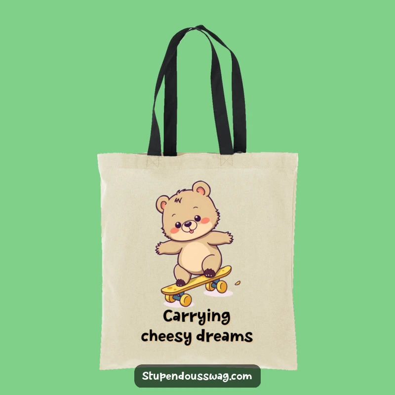 Funny Bear Cub Cheese Skateboard Tote Bag: Carry Your Items with Clumsy Charm