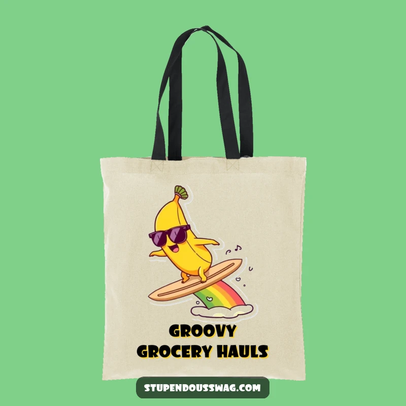 Funny Banana Surf Tote Bag: Rainbow Ride - Humorous & Practical Gift