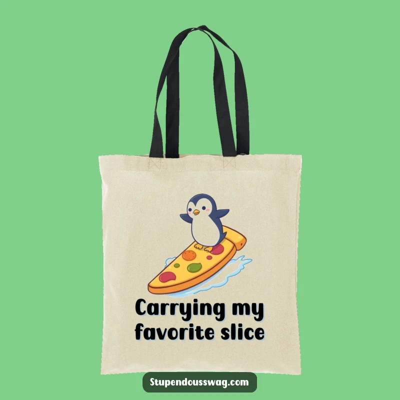 Funny Penguin Pizza Surf Tote Bag: Carry Your Pizza Pride, Perfect Funny Gift