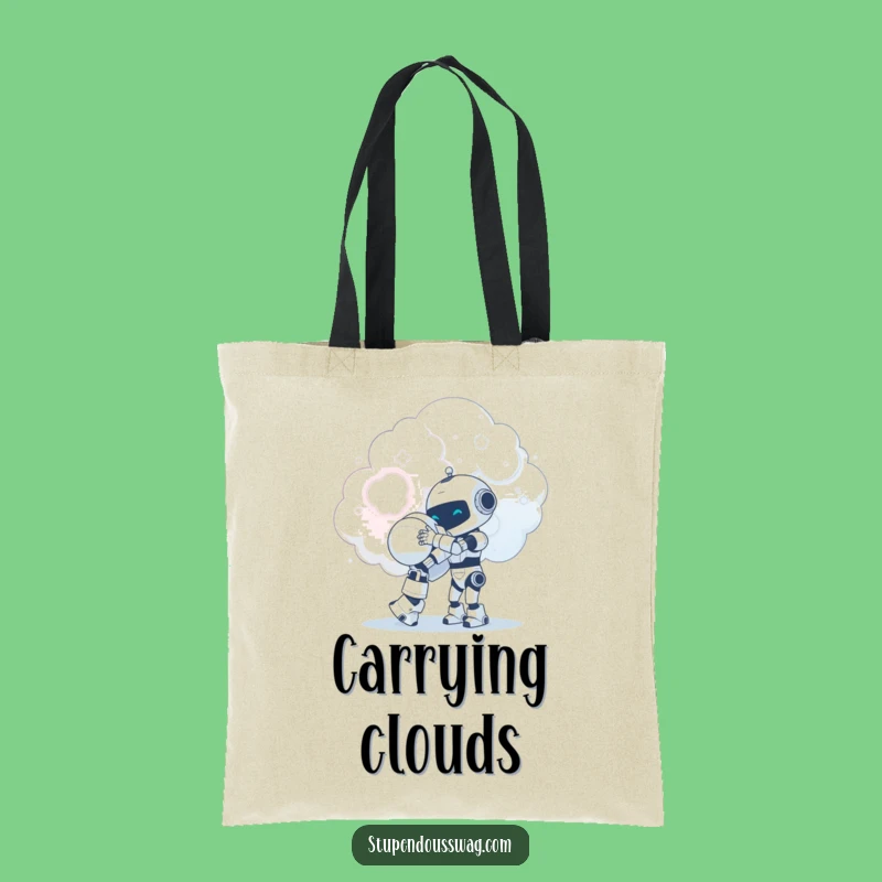 Funny Robot Cloud Hug Tote Bag: Tiny Robot Carryall, Cute Gift