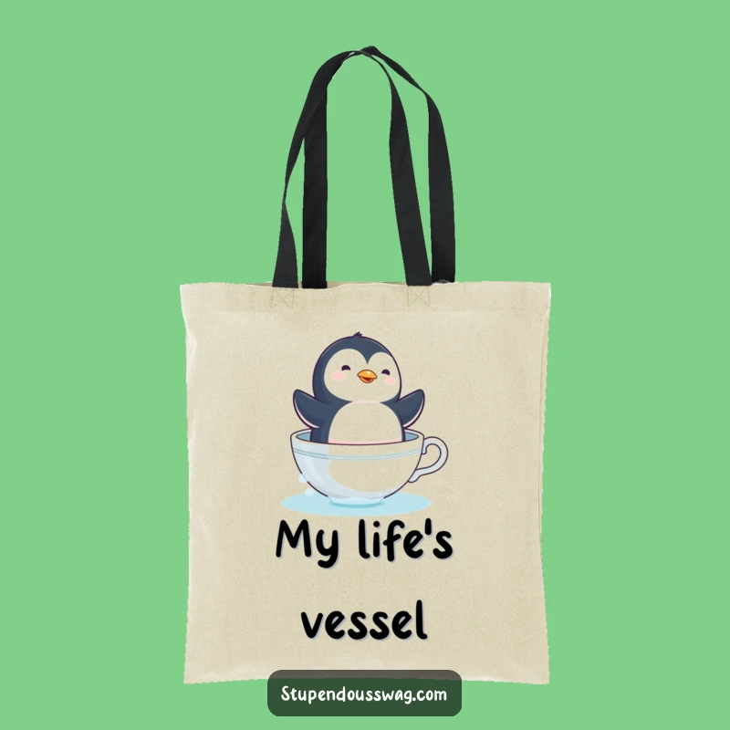 Funny Penguin Teacup Tote Bag - Quirky Floating Bird Carry-All Gift!