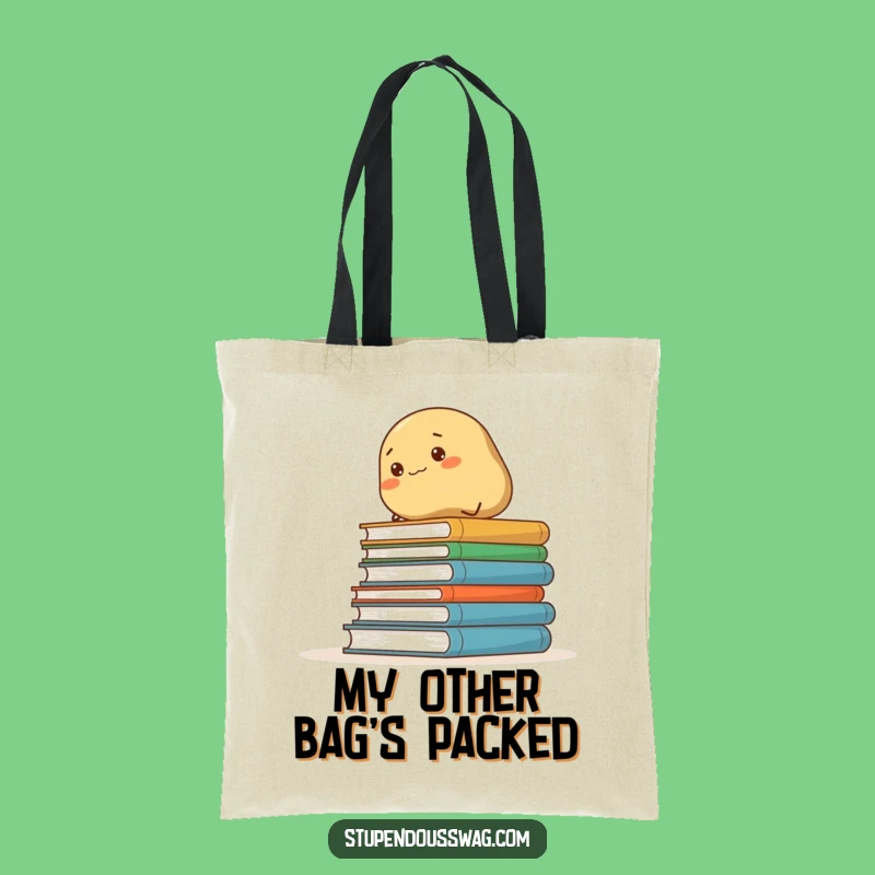 Funny Determined Potato Climbing Books Tote Bag: Carry Your Laughs and Literature